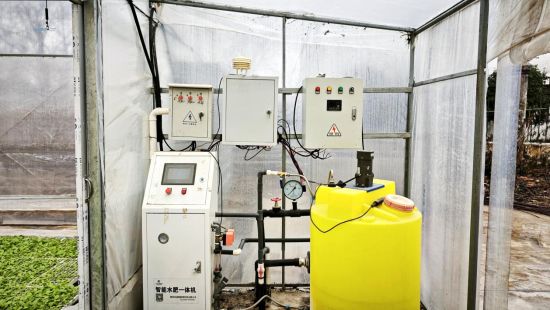 圖為育苗棚內(nèi)的水肥一體化智能系統(tǒng)