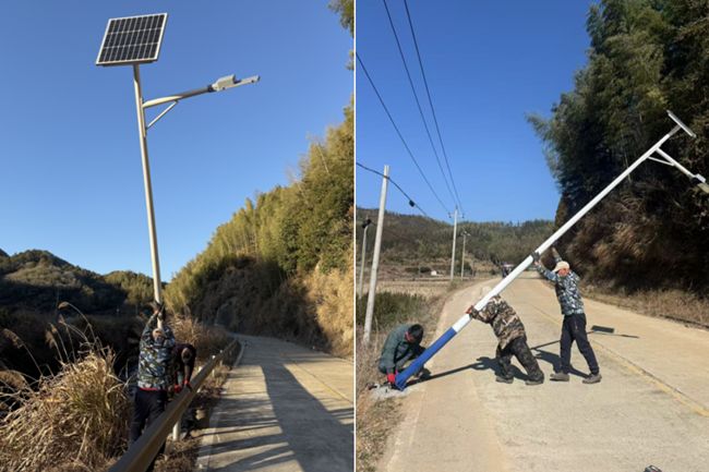 施工隊(duì)正在為高門村安裝太陽能路燈